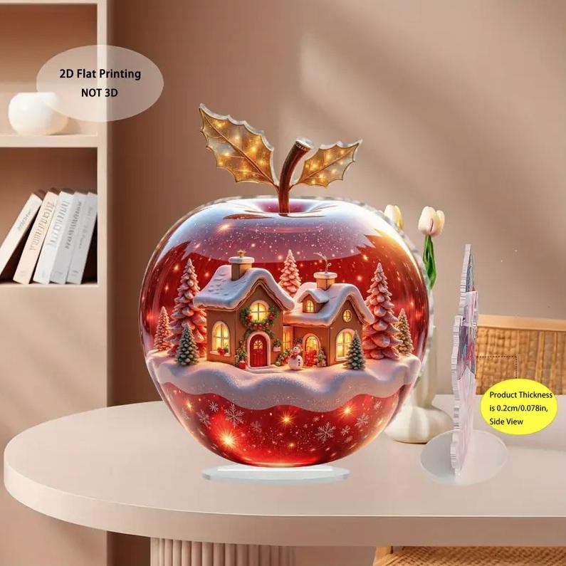 2D フラット アクリルスタンド クリスマス りんご プリント 置物
