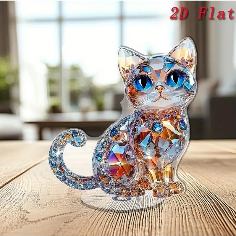 2D フラット アクリルスタンド 回転 猫 ねこ 宝石プリント 置物