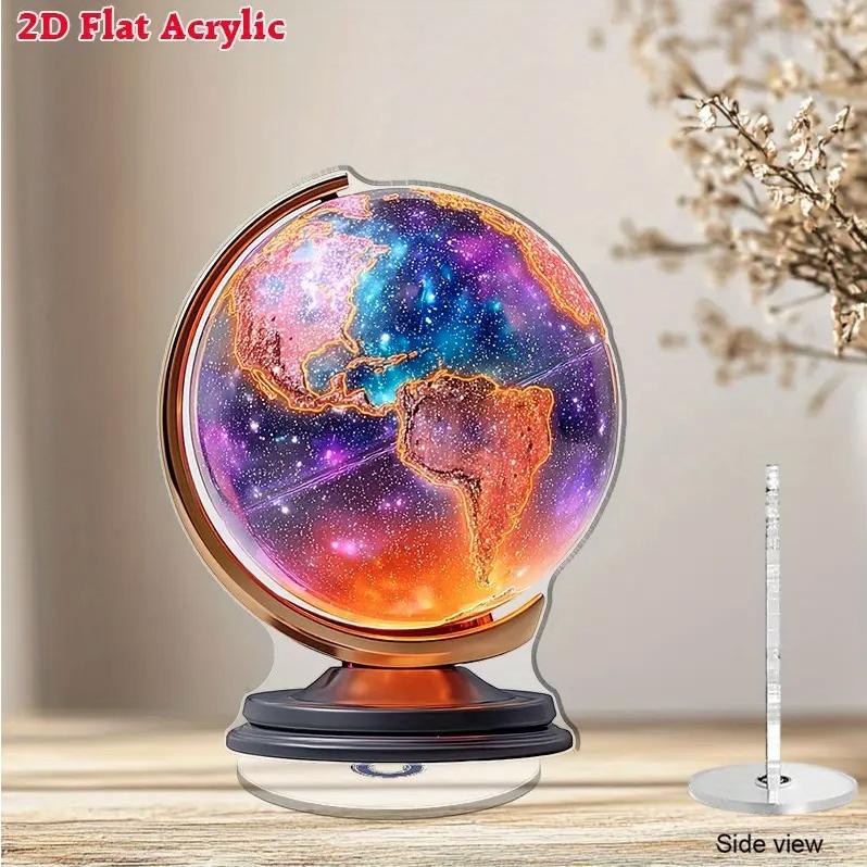 2D フラット アクリルスタンド 回転 地球儀 プリント 置物 インテリア