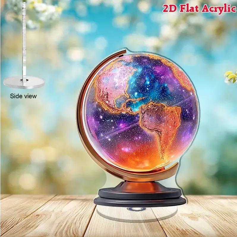 2D フラット アクリルスタンド 回転 地球儀 プリント 置物 インテリア