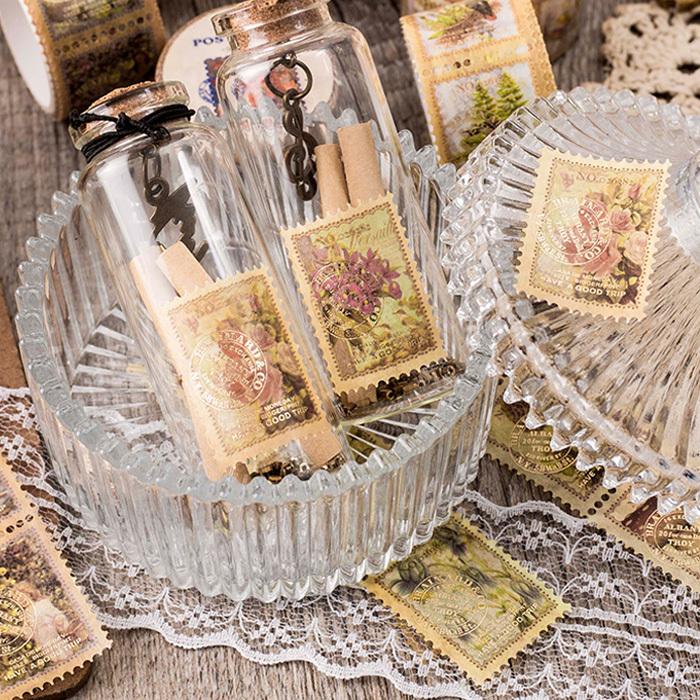 マスキングテープ 切手 アンティーク イラスト 蝶 花 植物 ビンテージ