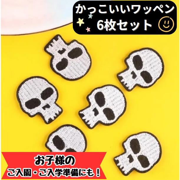 ワッペン 6枚セット スカル ドクロ 骸骨 かっこいい クール アイロン