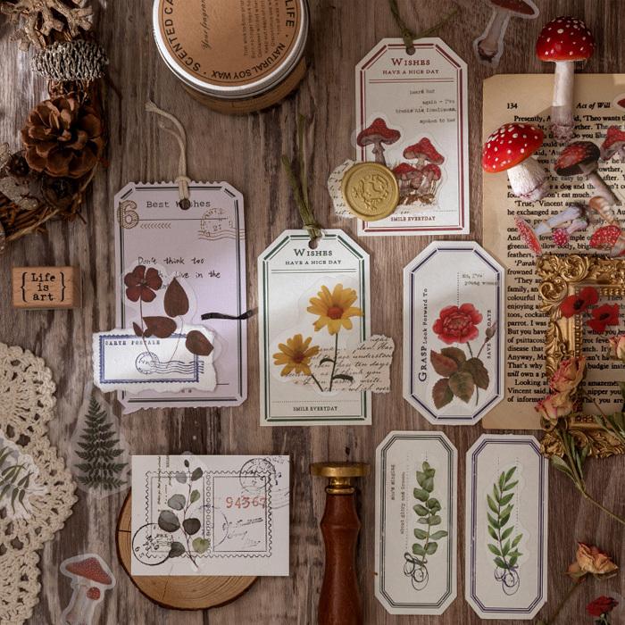 40枚 シール 花 フラワー 押し花 透明 アンティーク ビンテージ デコ  