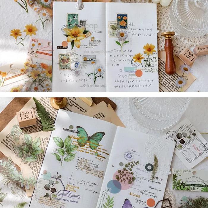 40枚 シール 花 フラワー 押し花 透明 アンティーク ビンテージ デコ  