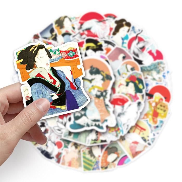 50枚 ステッカー ビンテージ 日本 浮世絵 アート 和風 かっこいい 防水