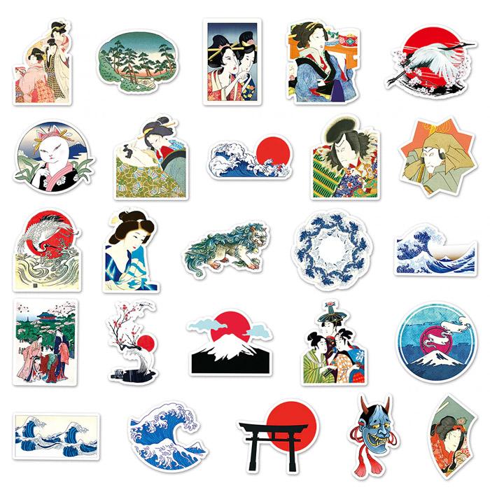50枚 ステッカー ビンテージ 日本 浮世絵 アート 和風 かっこいい 防水