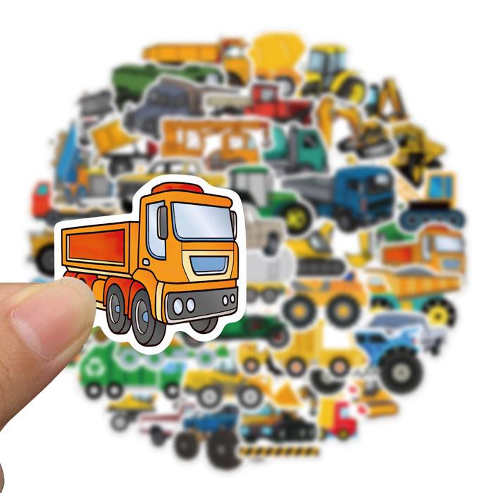確認用499乗り物働く車　シール　ステッカー　ギフト　サンキューシール　500枚 50枚 ステッカー クール 車 働く車 トラック ショベルカー 防水 耐水