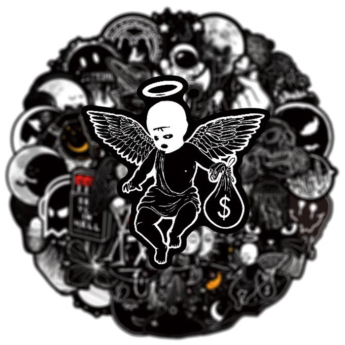 50枚 ステッカー モノクロ ゴシック かっこいい 防水 耐水 シール