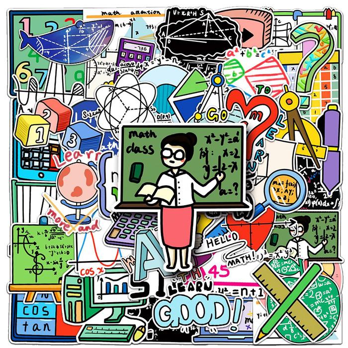 50枚 ステッカー 算数 数学 イラスト 防水 耐水 シール 詰め合わせ