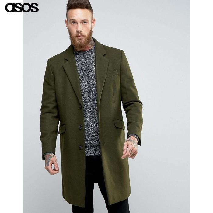 asos（エイソス） メンズ チェスターコート カーキ ASOS Wool Mix