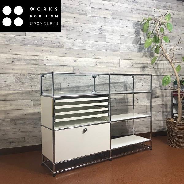 USM Haller ハラーシステム ２列４段キャビネット ガラスショーケース 色：ピュアホワイト | USM