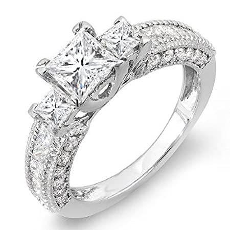 超歓迎 2 25カラットctw14 Xa0 Kホワイトゴールドプリンセスとラウンドダイヤモンド3石ブライダル婚約リング 海外正規品 Riccardotramma Com
