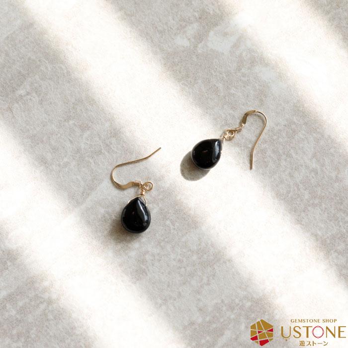 天然石 ピアス モリオン ペアシェイプ 黒水晶 パワーストーン