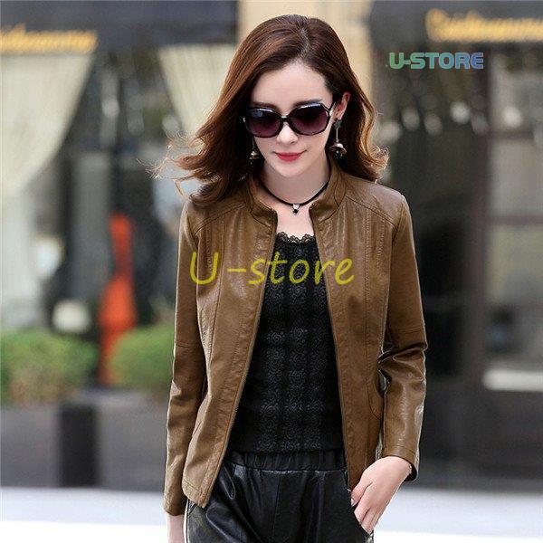 ライダースジャケット レディース 本革 ラム革 羊革 立ち襟 レザー