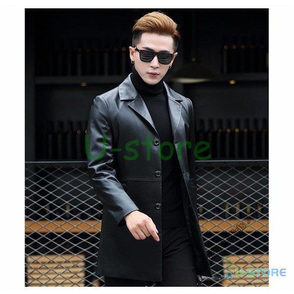 パーティを彩るご馳走や 男性 スタイリッシュ メンズ ジャケット チェスターコート レザー 本革 通勤 体型カバー シンプル カジュアル スリム ビジネス 毛皮コート サイズ L Jalapamax Tur Br