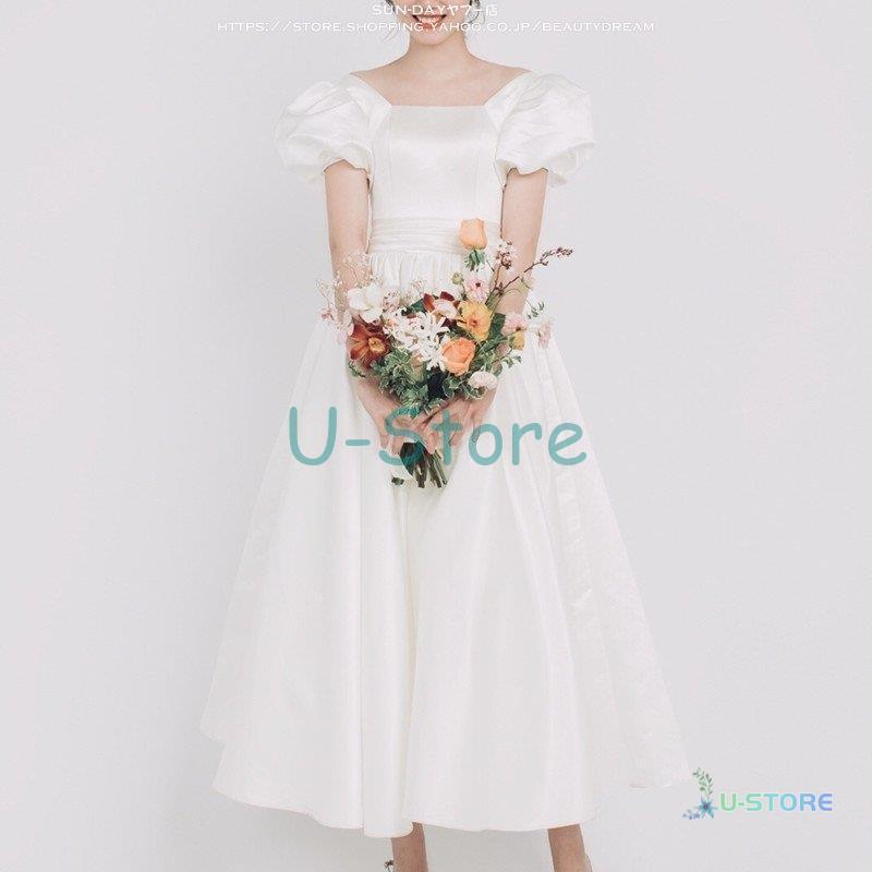 レビューで送料無料 ウェディングドレス 春 白 二次会挙式6473 ワンピース結婚式 花嫁ロングドレス パーティードレス エレガント ウエディング ドレス フォーマルドレス エンパイアライン サイズ Xs