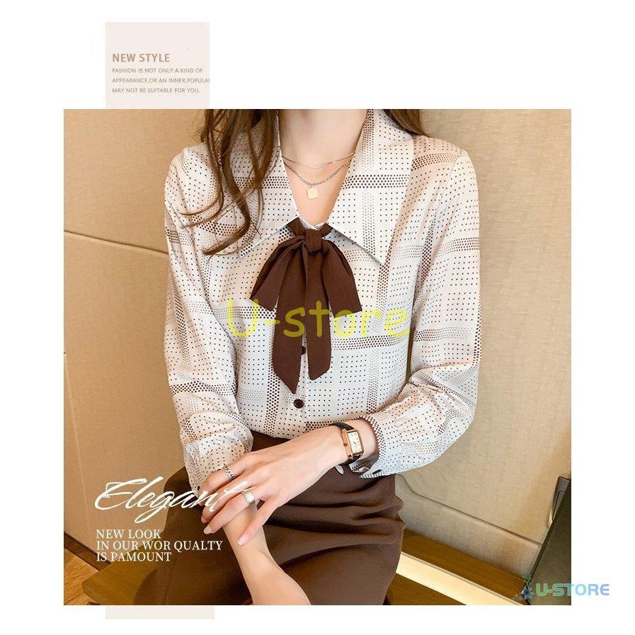 レディースファッション ト送料込 ブラウス レディース きれいめ 40代 春夏秋新作 長袖トップス オシャレブラウス ドット柄シャツ リボンvネック 上品 大人 通勤 ゆったり 30代 50代 Secsg9w5vs Harmonylinks Com