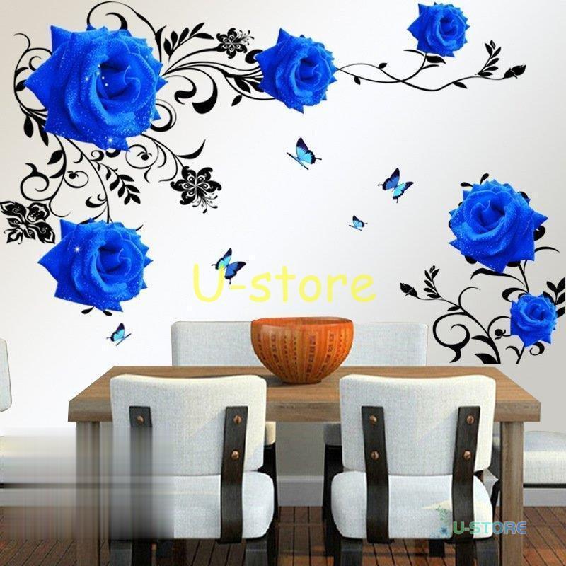 2枚セット ウォールステッカー 壁紙 シール 貼ってはがせる 壁装飾 おしゃれ 防水 クリエイティブ装飾 リビングルーム ホーム 寝室 青いバラ Us0601 Wall323 U Store 通販 Yahoo ショッピング
