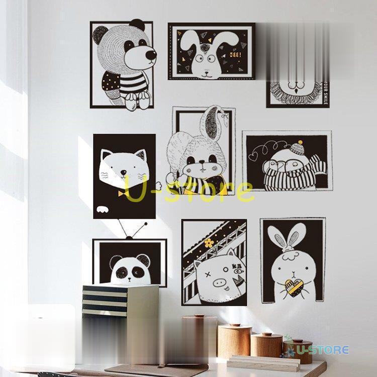 U Storeインテリア 雑貨 ウォールステッカー ルームデコ 壁紙デコ 壁紙シール キャラクター モノクロ アニマル ブラック 人気急上昇