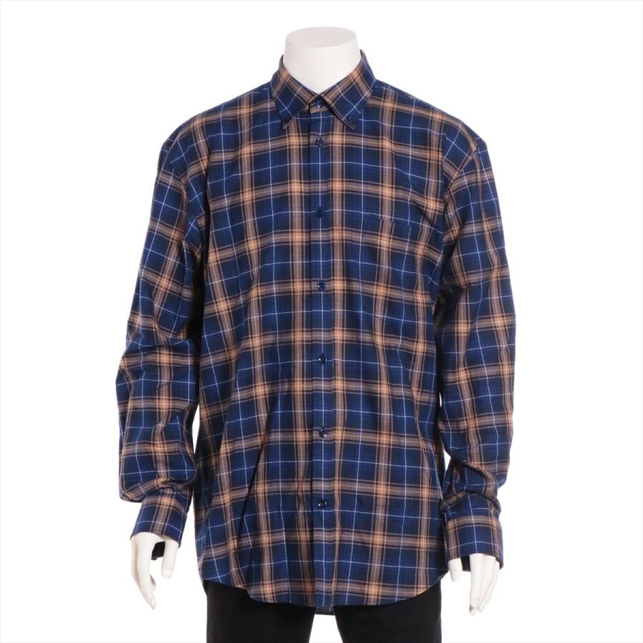 バレンシアガ コットン チェックシャツ サイズ38 メンズ ブルー 18SS バックロゴ｜usus｜02