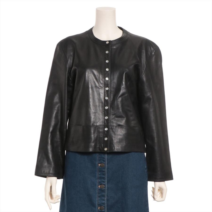 アニエスベー レザー ノーカラージャケット 42 レディース ブラック  