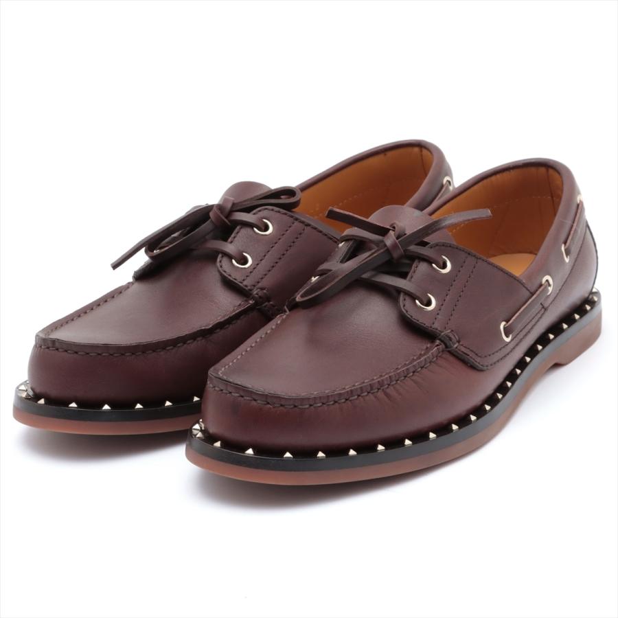 注目ブランドのギフト ヴァレンティノガラヴァーニ ブラウン メンズ 42 モカシン レザー ロックスタッズ シューズ Savannah Osc Com