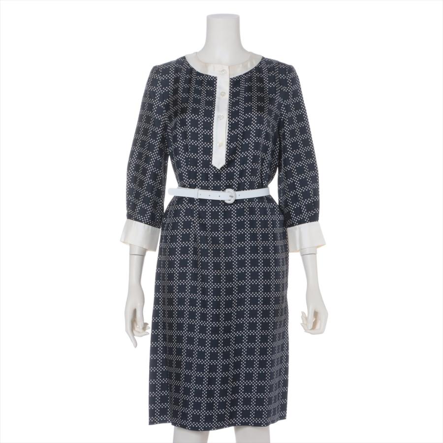 クリスチャンディオール シルク ショップのクリスチャンディオール ワンピース F36 レディース ネイビー ブラックフォーマル ベルト付き A
