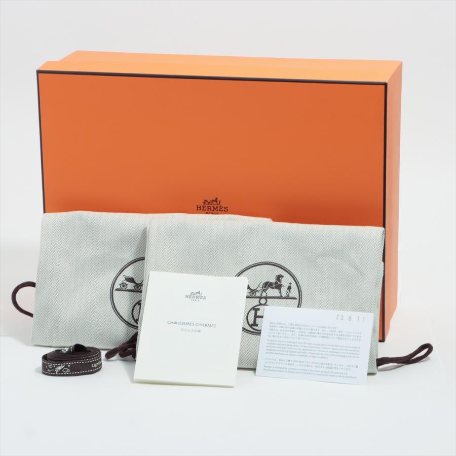 エルメス希少パテントレザースクエアトゥバイカラーストラップサンダル38