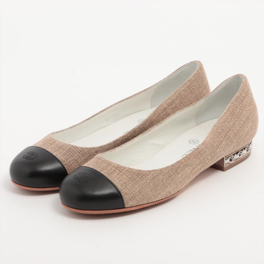 CHANEL シャネル フラット パンプス レザー キャンバス ココマーク