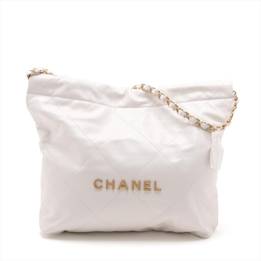 シャネル シャネル22 レザー チェーンショルダーバッグ ホワイト  