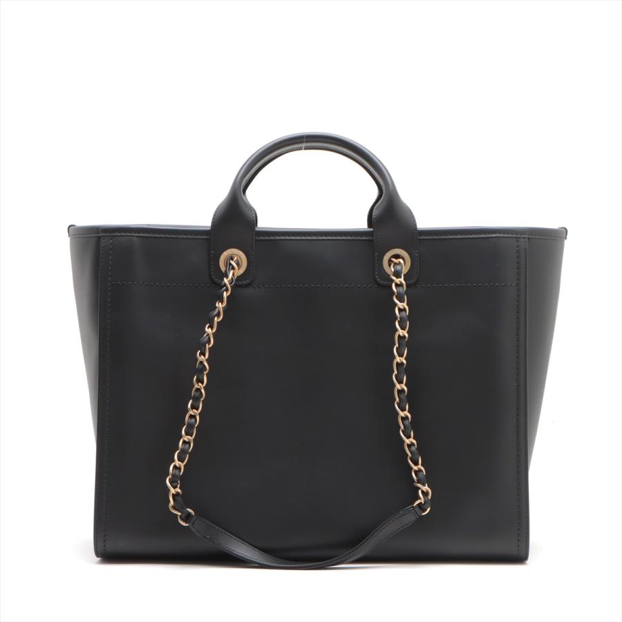 シャネル ドーヴィルGM レザー チェーントートバッグ ブラック  