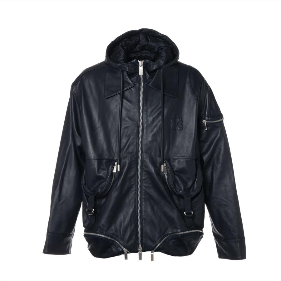 オフホワイト 23AW レザー ジャケット 48 メンズ ネイビー 