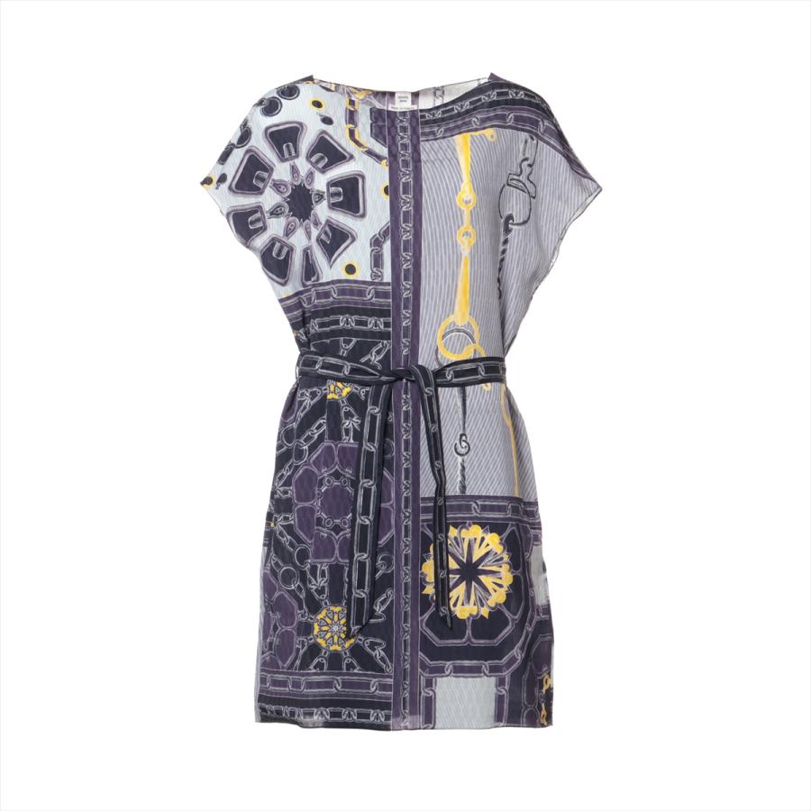 未使用級】エルメスシルク100%ワンピースネイビー38 Mサイズ