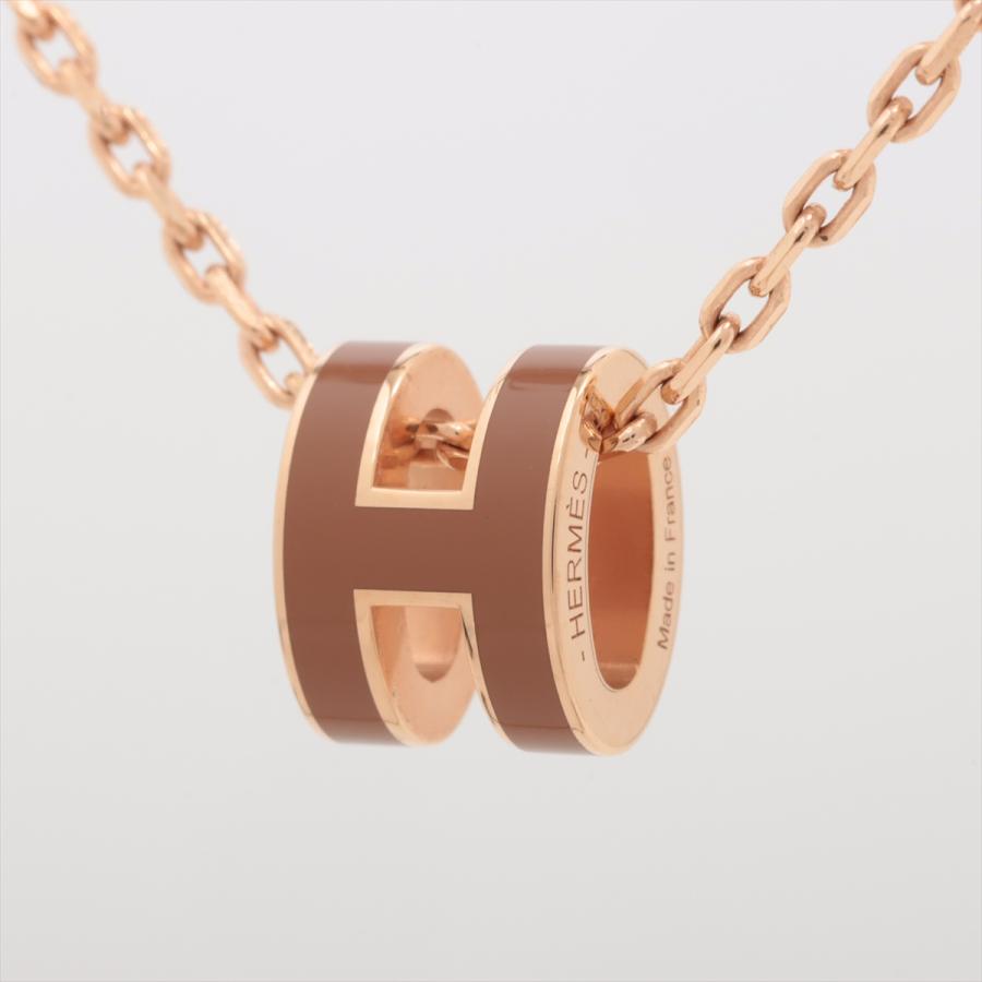エルメス ミニポップアッシュH ネックレス GP ゴールド×ブラウン  