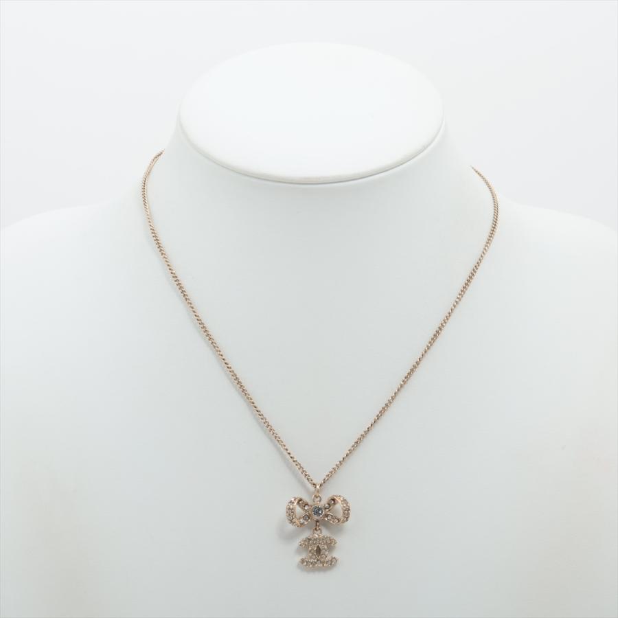 シャネル ココマーク リボン B12P ネックレス GP×ラインストーン  