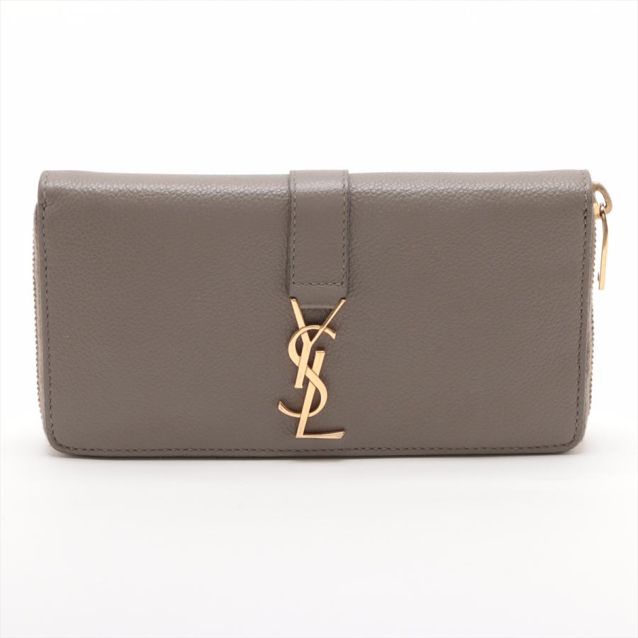 サンローランパリ YSLロゴ レザー ラウンドジップウォレット グレー  