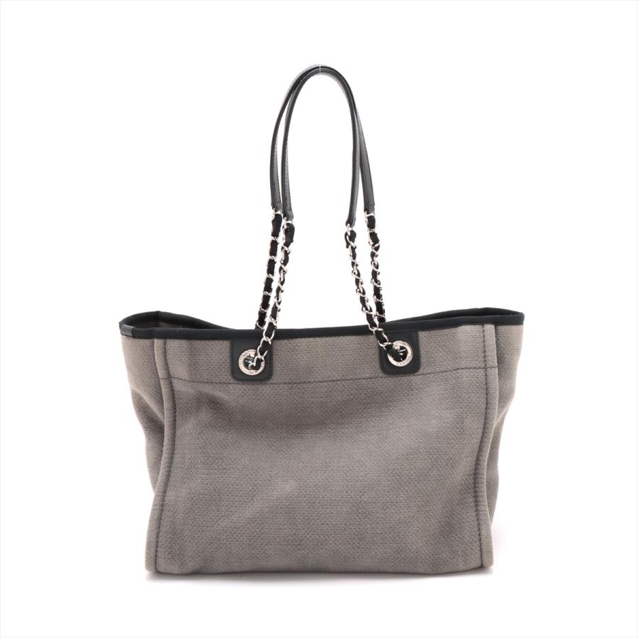 シャネル ドーヴィルMM キャンバス チェーントートバッグ グレー  