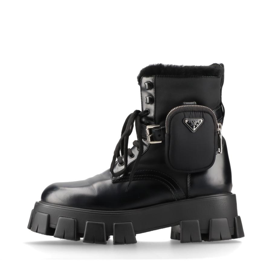 プラダ モノリス レザー×ナイロン ショートブーツ 40 ユニセックス  