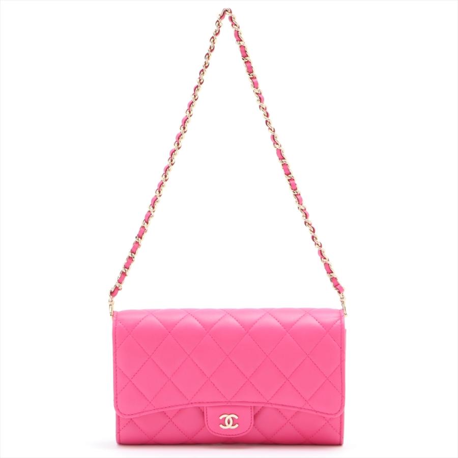 最も ポーチ付き 21番台 ゴールド金具 ピンク チェーンウォレット ラムスキン マトラッセ シャネル バッグ Affaires Sociales Gouv Cg