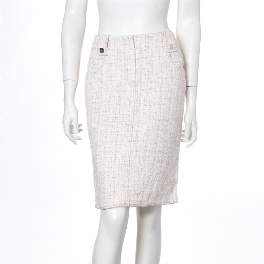 名作 シャネル 01p ホワイト レディース サイズ38 スカート ツイード スカート