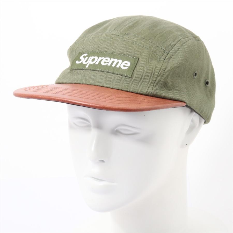 シュプリーム キャップ キャンバスxレザー カーキ 12SS Box Logo 