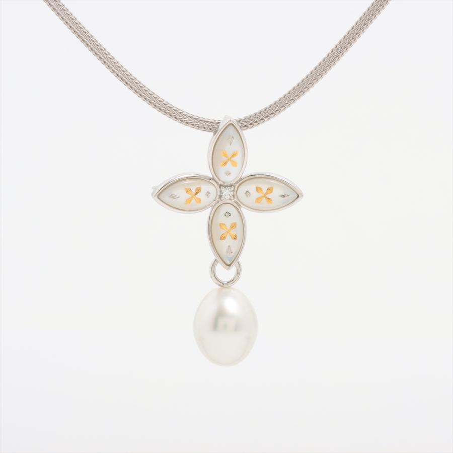 ミキモト パール シェル ネックレス K18(WG) 15.7g 0.02 ダイヤ  