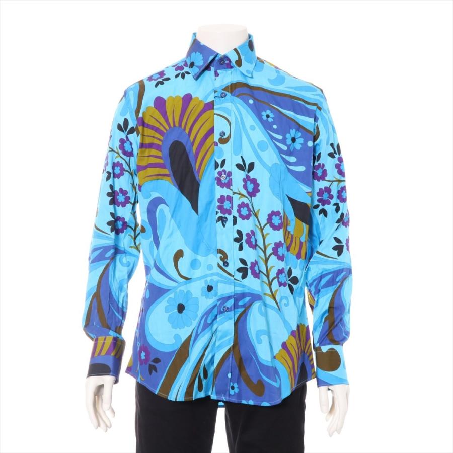 上質で快適 グッチ コットン シャツ M メンズ ブルー 花柄 タグ付き