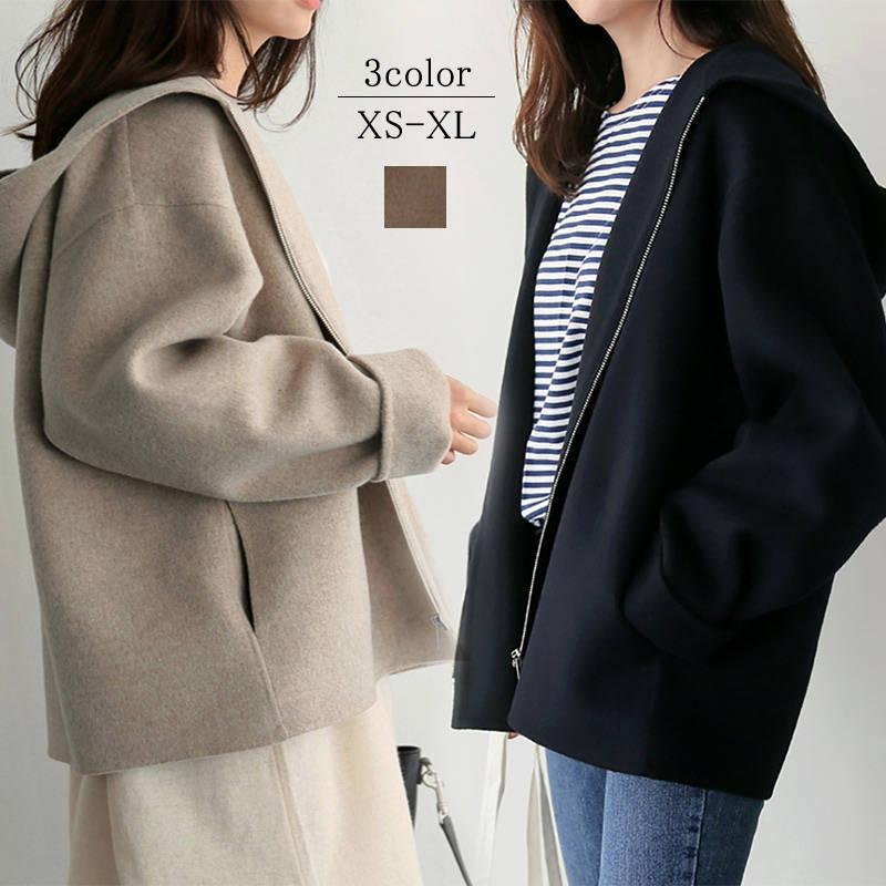 ショートコート フード付き レディース ジャケット ジャンパー ショート丈 ファスナー アウター コート カジュアル ゆったり ポケット有り 無地 秋冬 冬物 Ut Wt091 Wsc Utショップ 通販 Yahoo ショッピング