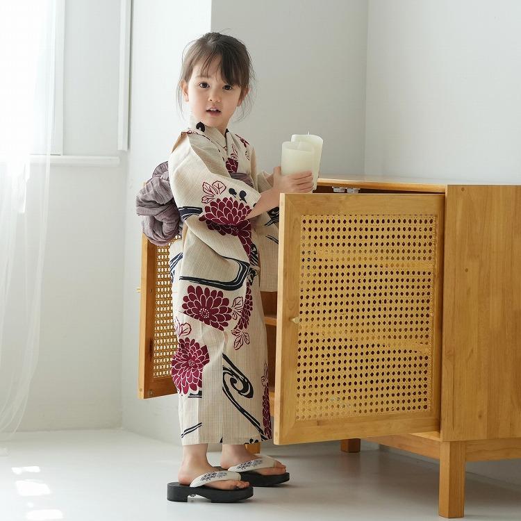 驚きの価格が実現！】 レトロ キッズ 子供 浴衣 100cm 女の子 リップル 蝶々 兵児帯 オレンジ