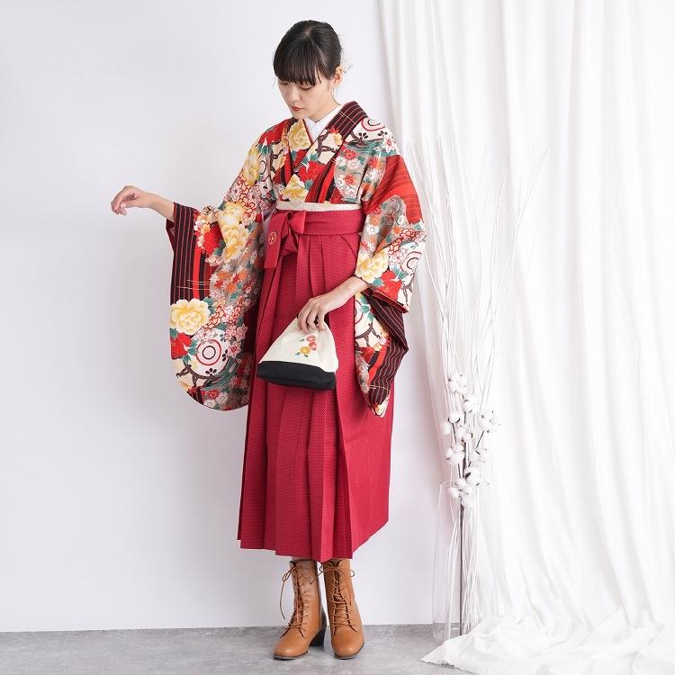 レンタル 袴セット 卒業式 2尺袖着物 袴16点セット Spiralgirl 赤と黒の縞々浪漫 うたたね 着物と袴以外はおまかせコーデ 10 21 24 006 浴衣通販 Utatane 通販 Yahoo ショッピング