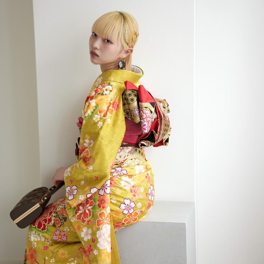レンタル 振袖 成人式 21点セット 華やか 可愛い系 振袖 成人式セット 花 からし系 浴衣通販 Utatane 通販 Yahoo ショッピング