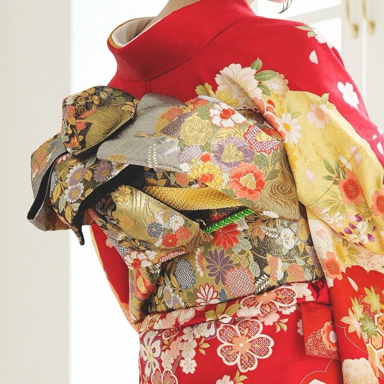 振袖 レンタル 成人式 21点セット レトロ 成人式セット 花 赤系 正絹
