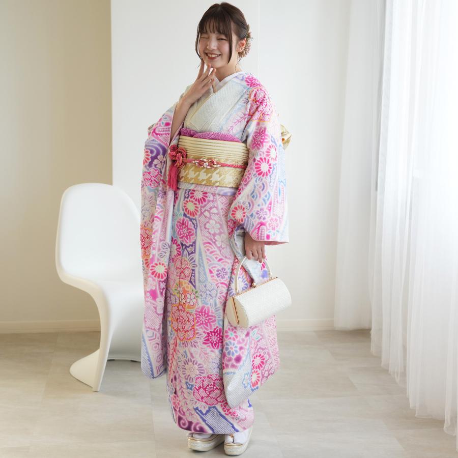 振袖総絞りパステルカラーピンク系正絹