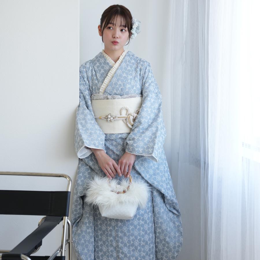 レンタル 振袖 成人式 21点セット utatane 振袖 成人式セット レース 水色系 フラワーレース 上品 刺繍